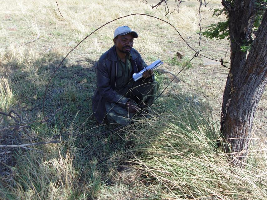 Researcher(Alfan) recording data in the field.