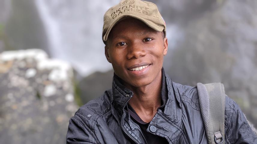 At Mkingu Nature Forest Reserve, Lusingiso waterfalls during a day search. ©Ardgard Essau Mwamgeni.