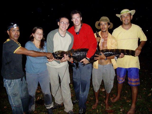 Hamish Campbell with 3 local Pantaneros working on the Caiman project.