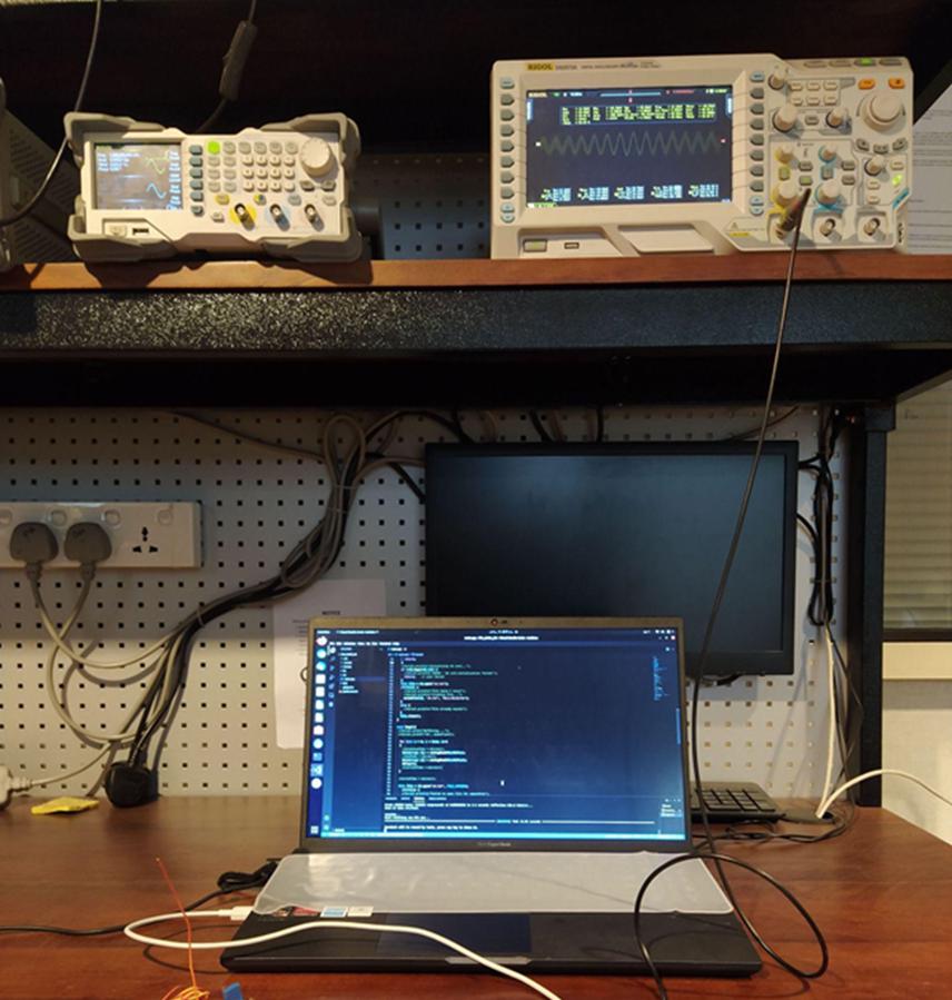 The hardware and software development setup at the university’s electronics lab.