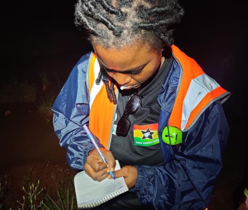 Taking field notes during night survey. © Sandra Owusu-Gyamfi.