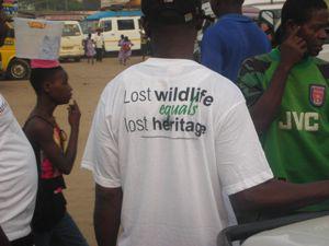 Wildlife conservation message on a t-shirt.