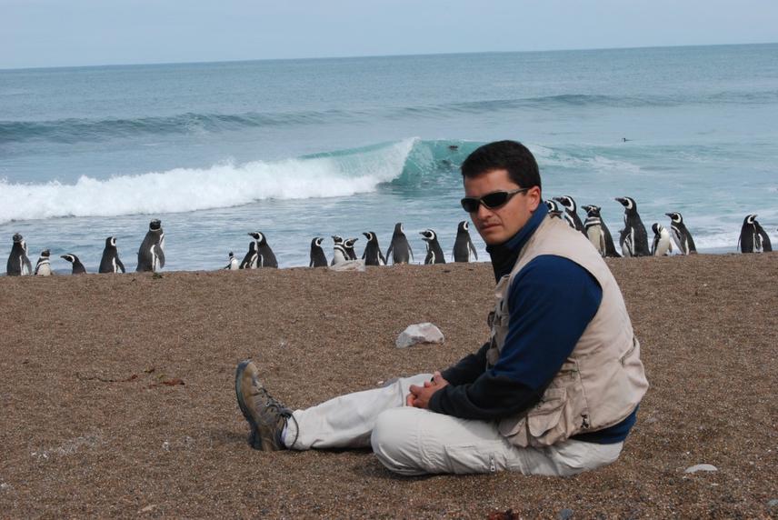 Pablo at a penguin colony in Patagonia.