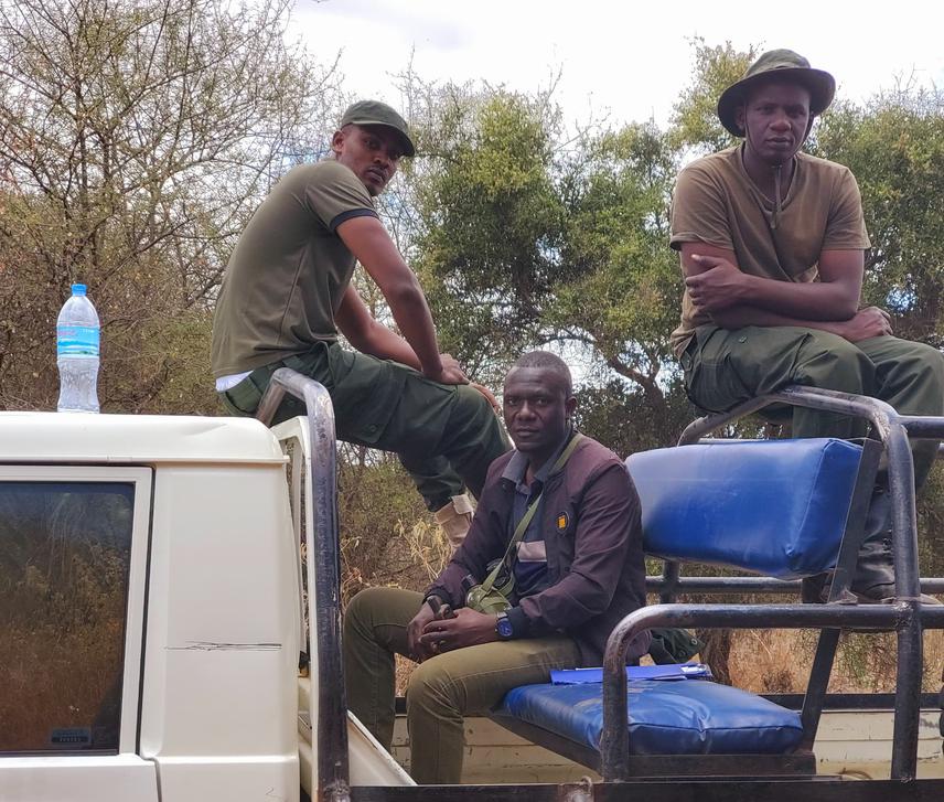 Beevans Biseko with a team of Wildlife conservationists from Tanzania Wildlife management Authority, Lake Natron Ecosystem. ©Beevans Biseko, SUA.